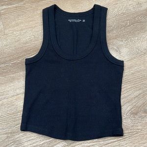 Abercrombie & Fitch Soft Essentials Black Ribbed Scoop Neck Cropped Tank